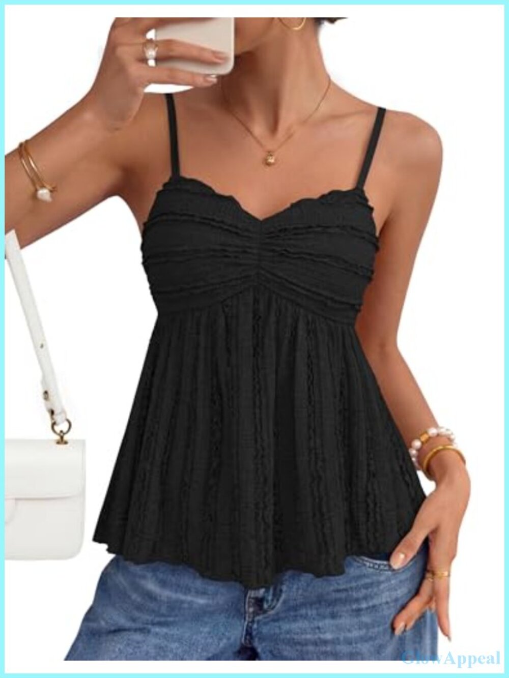 Spaghetti Strap Tank Top Sleeveless V Neck Flowy Y2K Cami Top Summer